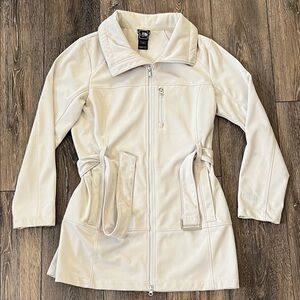 The North Face TNF Apex Women’s Large Cream Zip-Front Long Jacket with Waist Tie